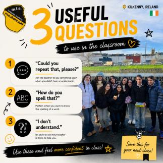 📚 Learning English starts with asking questions! ✨ Here are 3 useful questions every student should know for the classroom 🇮🇪🗣️ 💬 “Could you repeat that, please?” ✏️ “How do you spell that?” 🙋 “I don’t understand.” Don’t be afraid to speak up — every question helps you grow in confidence and improve your English every day. ☘️ Save this post for your next English class! #LearnEnglish #EnglishTips #EnglishClass #StudyEnglish #SpeakEnglish #EnglishVocabulary #LanguageLearning #EnglishStudents #ClassroomEnglish #EnglishPractice #StudyAbroad #Ireland #Kilkenny #EnglishSchool #StudentLife #LearnEnglishDaily #Education #EnglishLearner #TikTokEducation #StudyInIreland