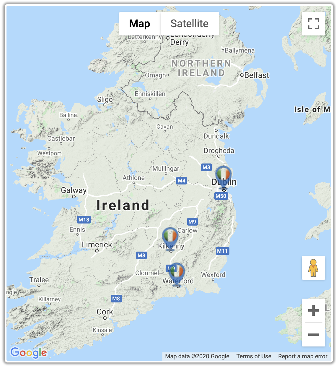 Course locations of our centres in Ireland